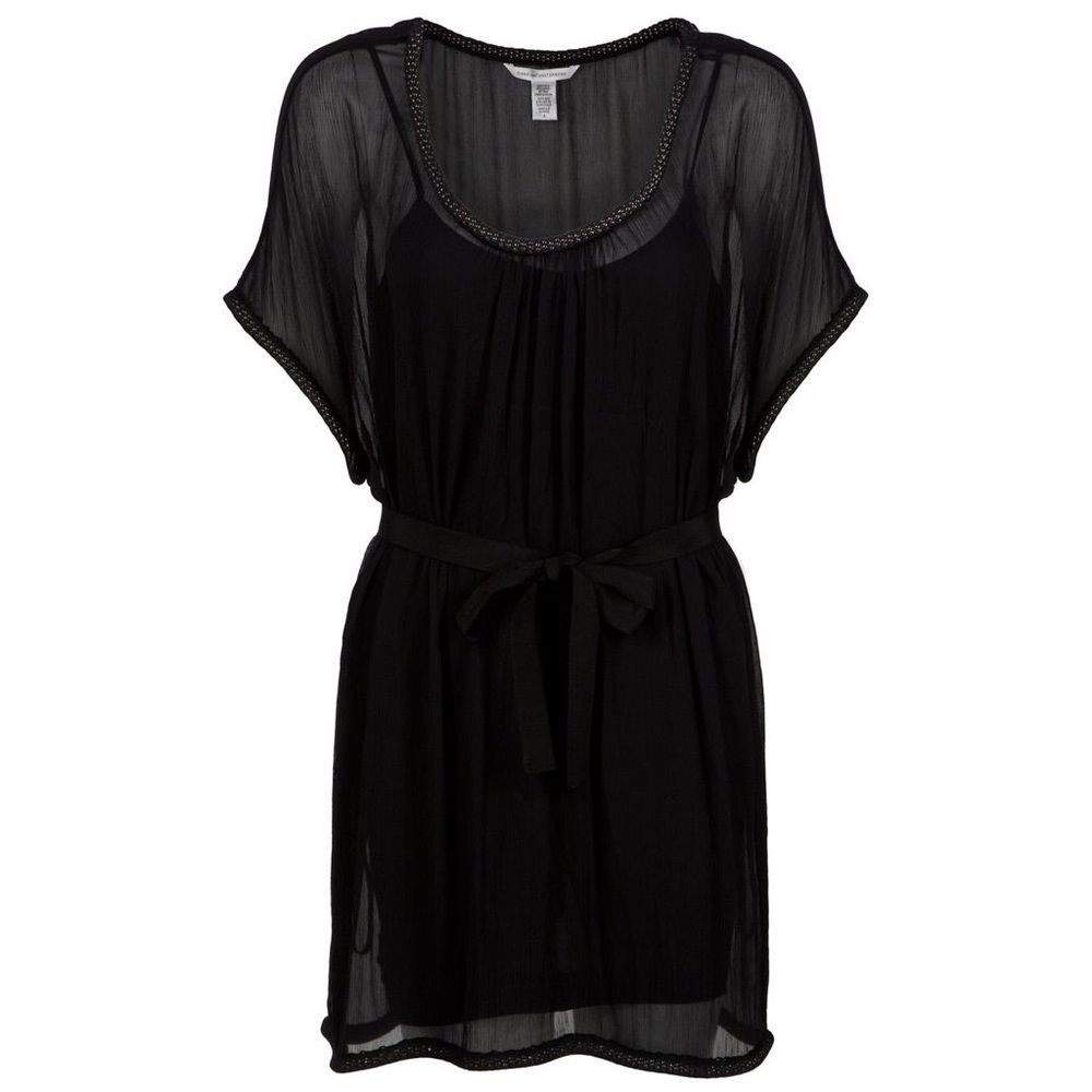 NWOT DVF 💯silk black dress with beaded trim - Picture 2 of 8